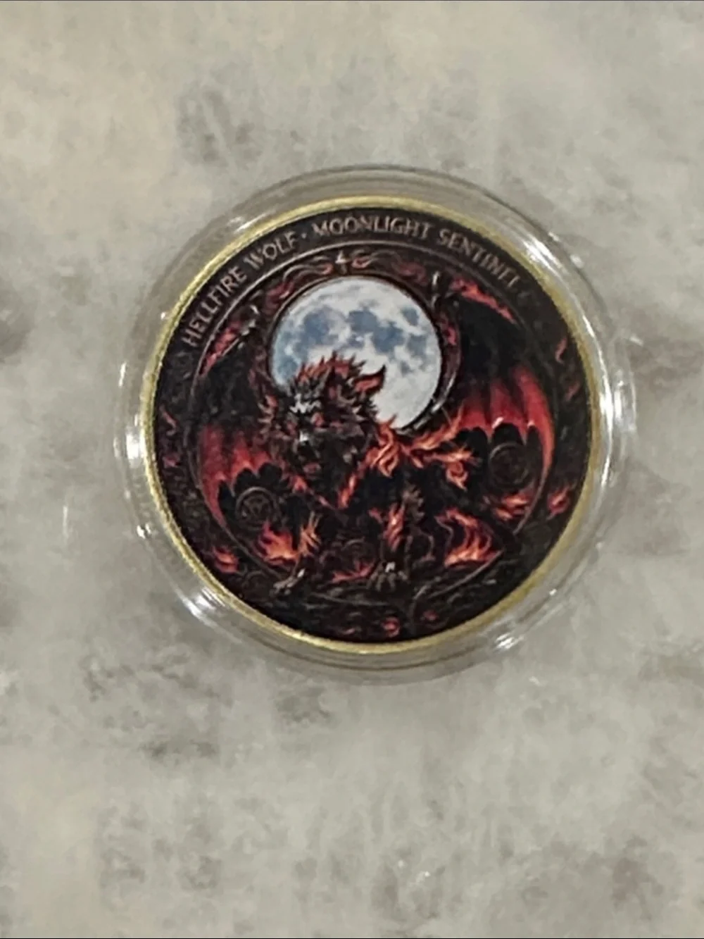 Devil Wolf Art Round Collectible Coin - Red & Black